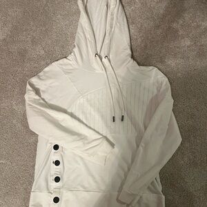 CABI White Hooded Sweatshirt with Button Detail